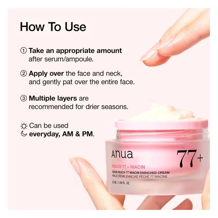 Anua Peach 77% Niacinamide Enriched Moisturizing Face Cream For All Skin Types 50ml